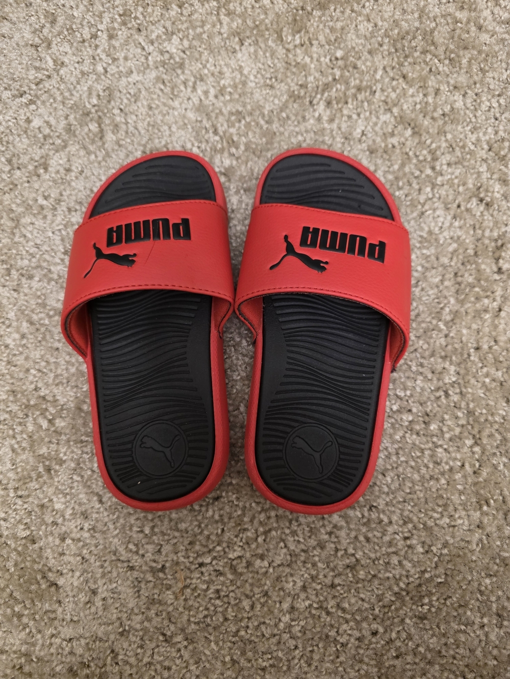 Puma Kids Red and Black Slide Sandals Size 13